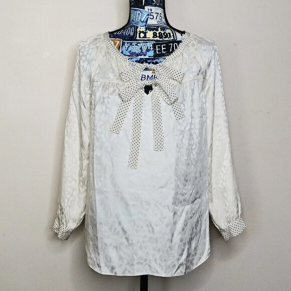 REBECCA TAYLOR Silk Double Front Tie Top Leopard Print Polka Dot Blouse Sz 2 NEW - Picture 1 of 11